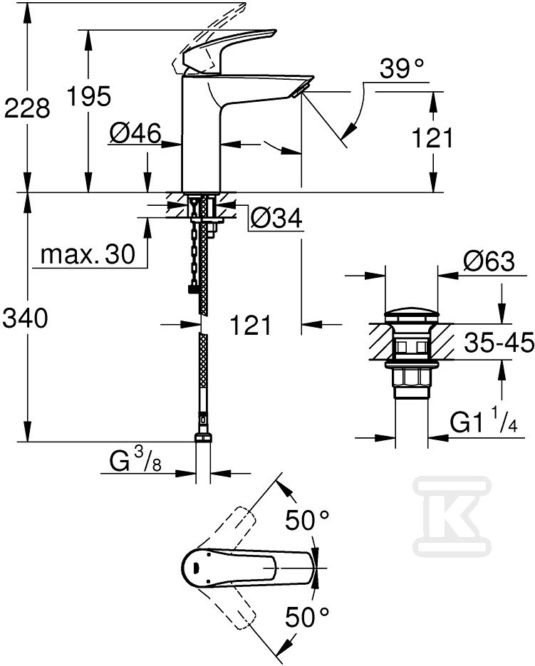 Eurosmart Single lever basin mixer, - 23989003