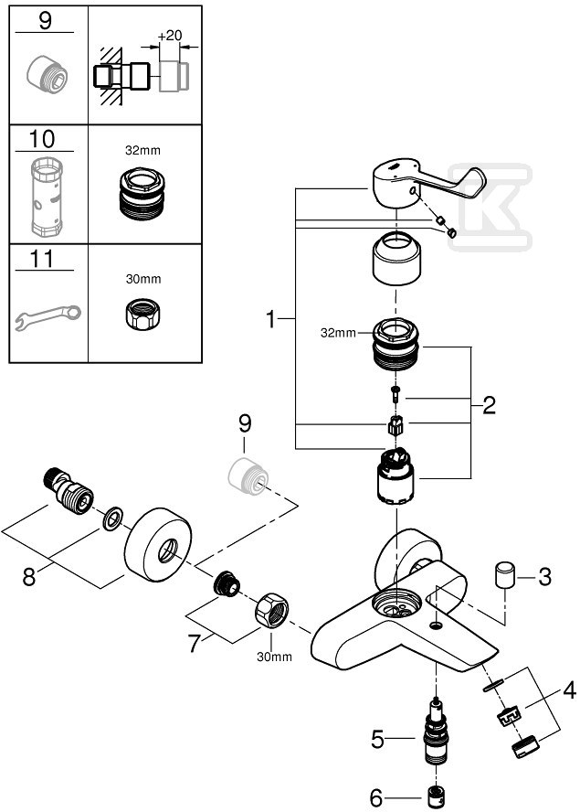 Bateria wannowa Grohe Eurosmart - 25243003