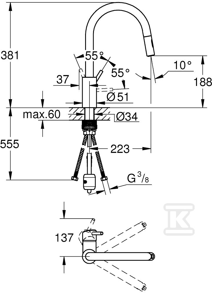 Concetto Single lever sink mixer, - 31483002