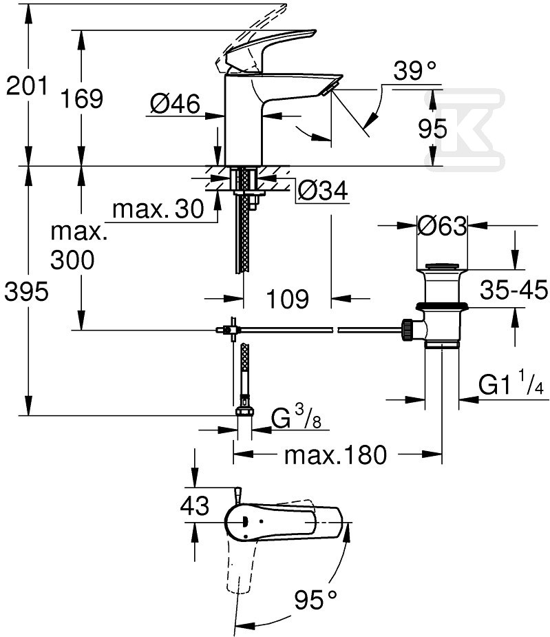 Eurosmart Single lever basin mixer, - 32926003