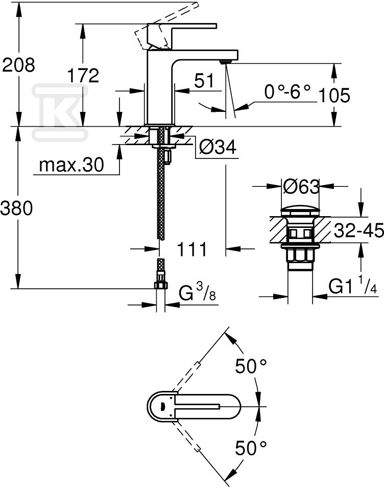 GROHE Plus Single lever basin mixer, - 33163003