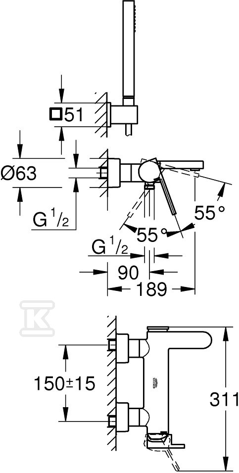 GROHE Plus Single lever bath mixer, - 33547003