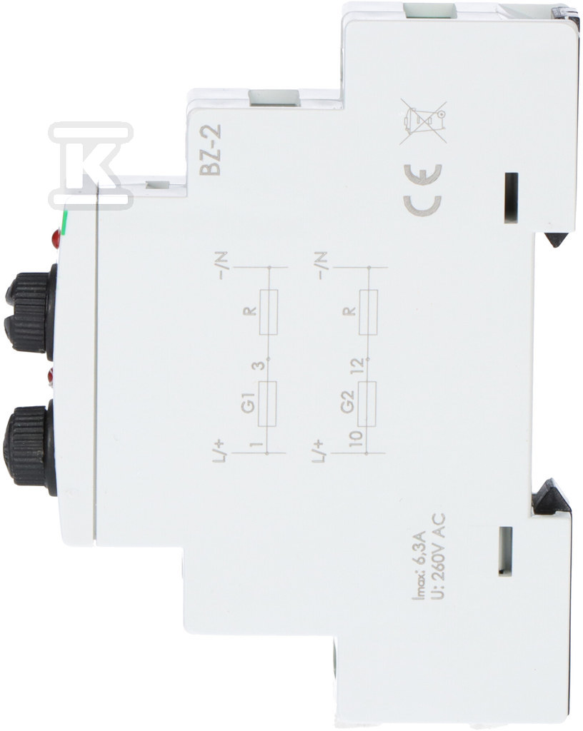 Two-socket BZ-2 fuse module, I = 6.3A, - BZ-2