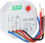 PO-406 időrelé kikapcsolási késleltetéssel, érintkezők: 1P, I=10A, beépítés 60 mm-es süllyesztett dobozba