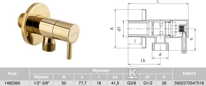 Vega Gold Eckventil Gold mit - 1482360