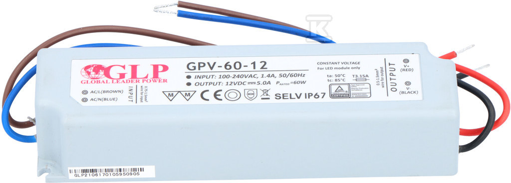 GLP LED power supply 12V 5A 60W - GPV-60-12