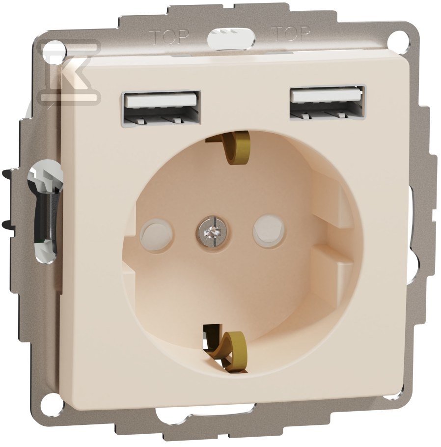 Schuko socket with USB A+A 2,4A, beige - SDD112052