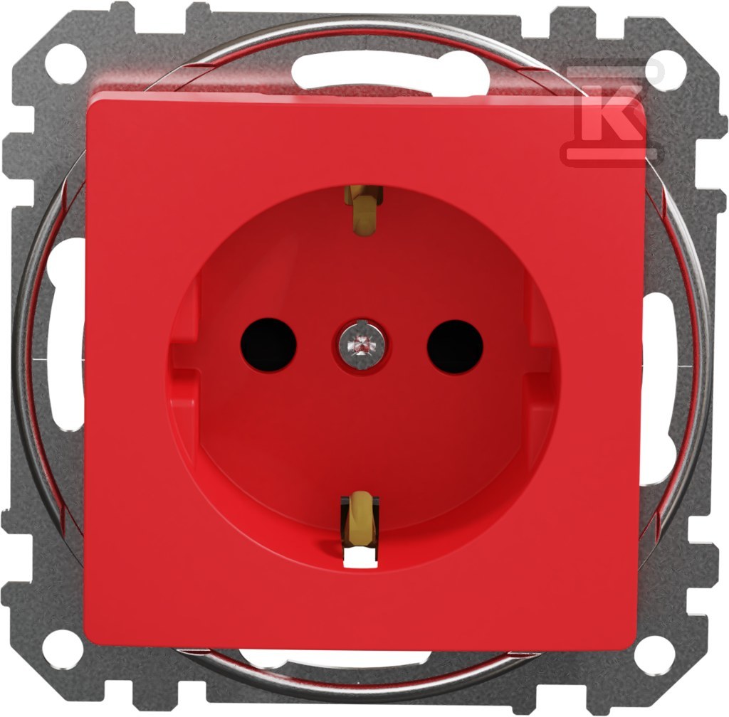 Red schuko socket with shutters SEDNA - SDD115021