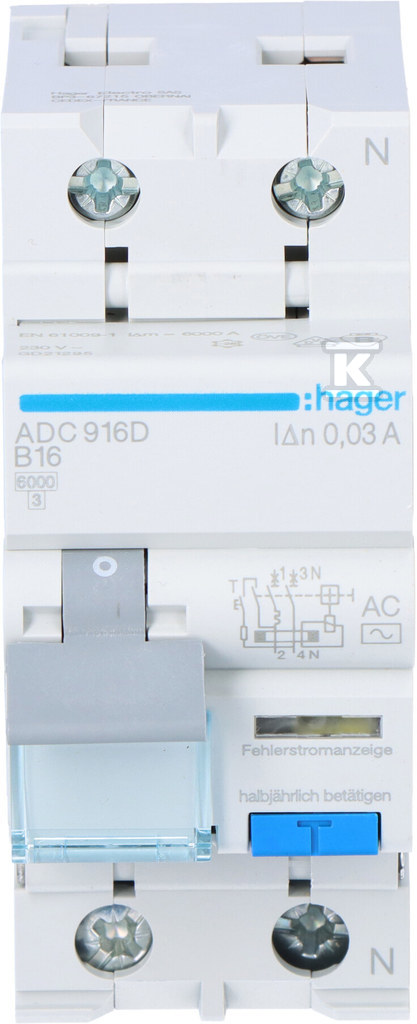 RCD s nadproudovým modulem B/6KA, 16A, - ADC916D