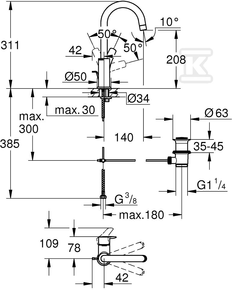 Bateria umywalkowa Grohe Eurosmart - 23537003