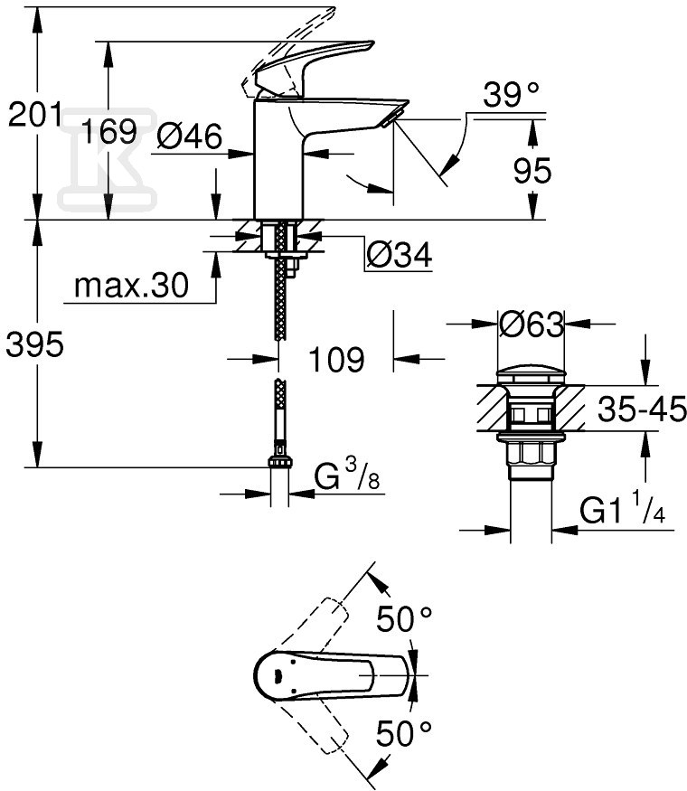 Eurosmart Single lever basin mixer, - 23922003