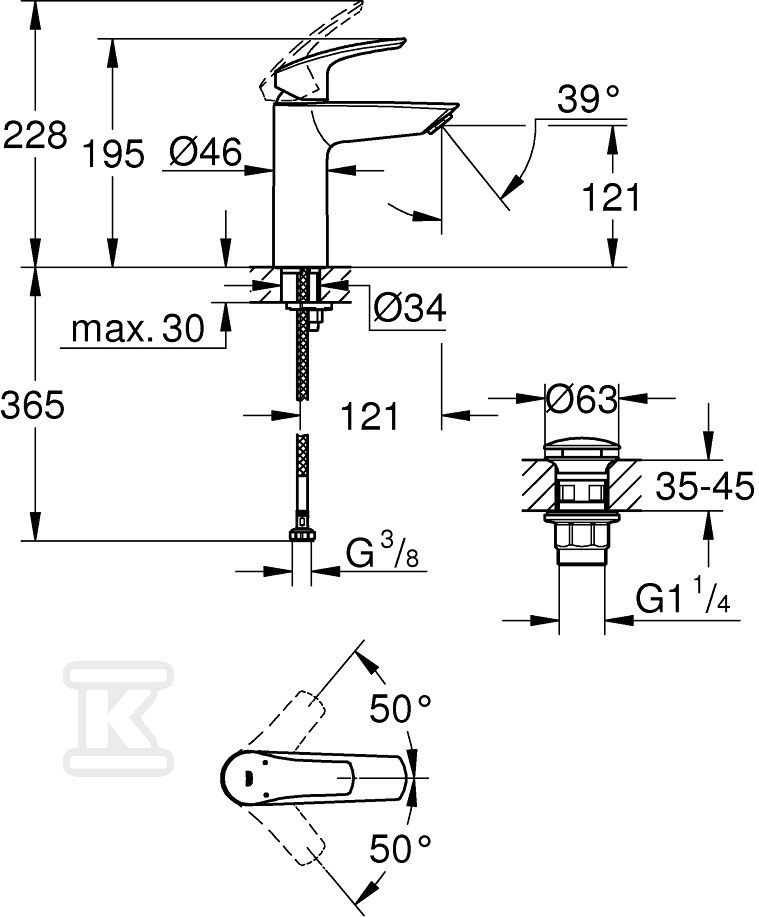 Eurosmart Single lever basin mixer, - 23923003