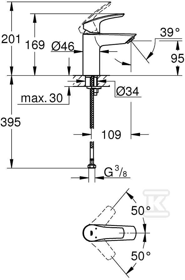 Eurosmart Single lever basin mixer, - 32467003