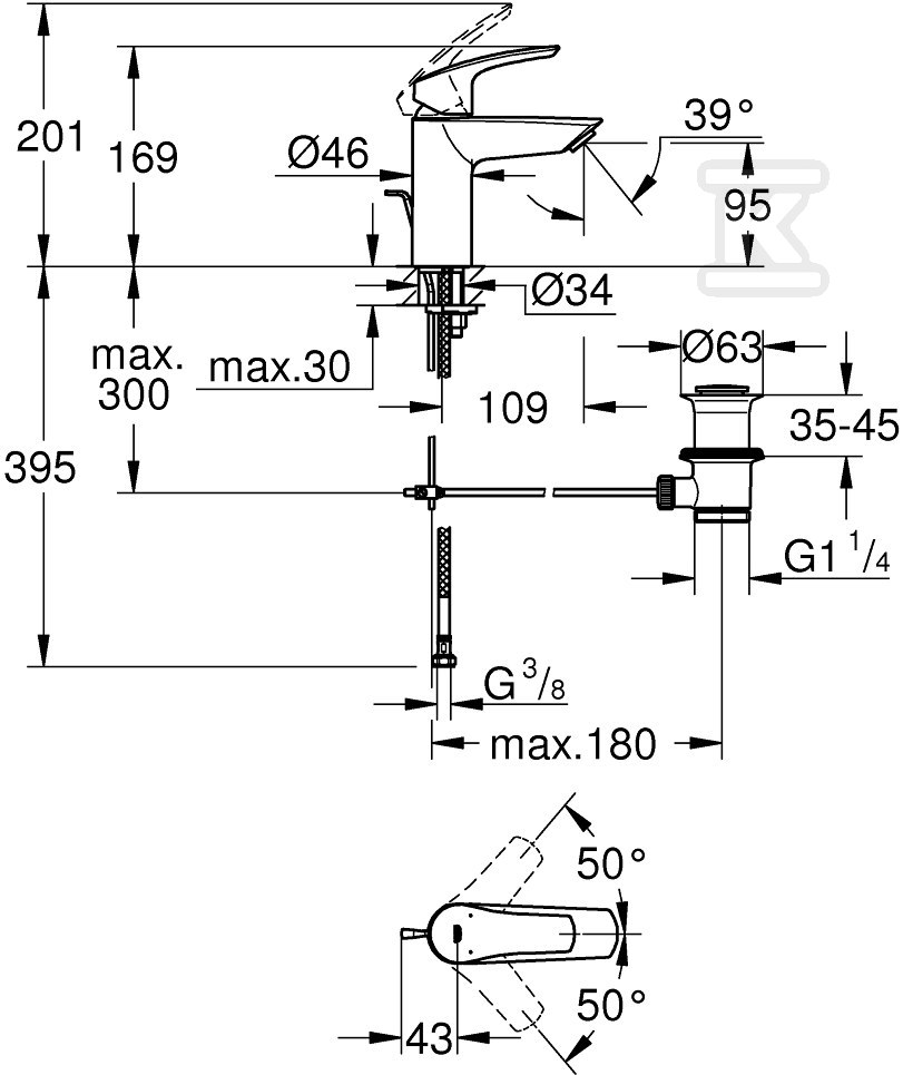 Eurosmart Single lever basin mixer, - 33265003