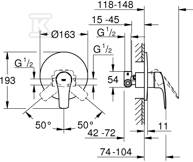 Eurosmart Single lever shower mixer, - 33556003