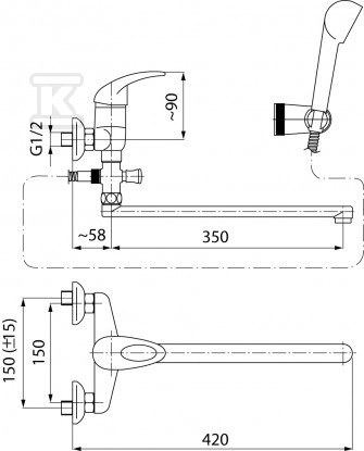 GALEO Wall mounted bath and washbasin - 2441070