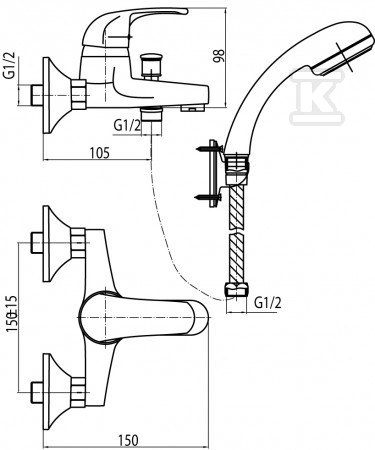 Bateria wannowa Valvex Logic ścienna z - 2450910