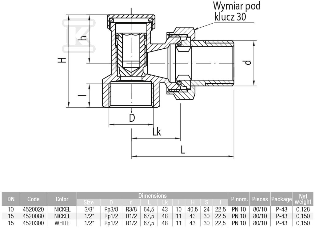 VECTOR Zawór grzejnikowy powrotny - 4520020