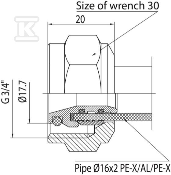 PEX-AL. Connector 12-16-G3/4 / 18 - 6008500