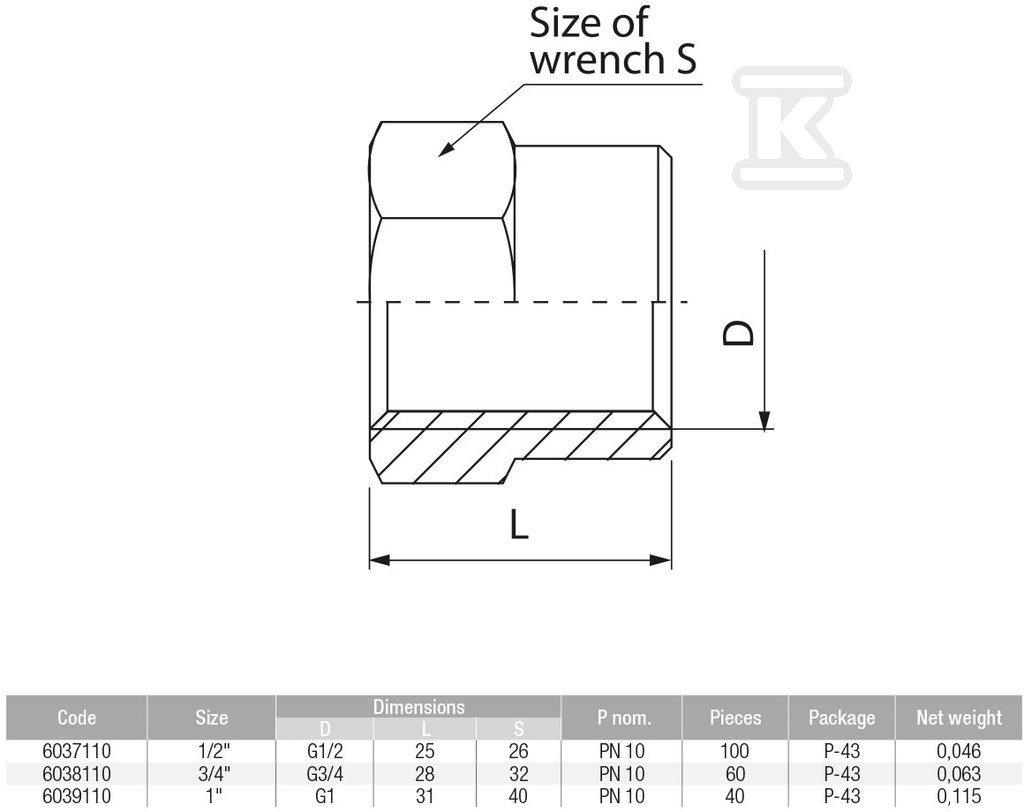 V-PEX Mufa 3/4'' mosiądz - 6038110