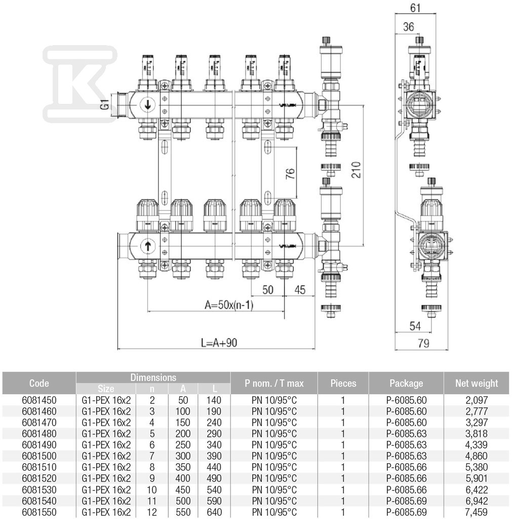 BASE INOX K5 PLUS-3 manifold assembly - 6081460