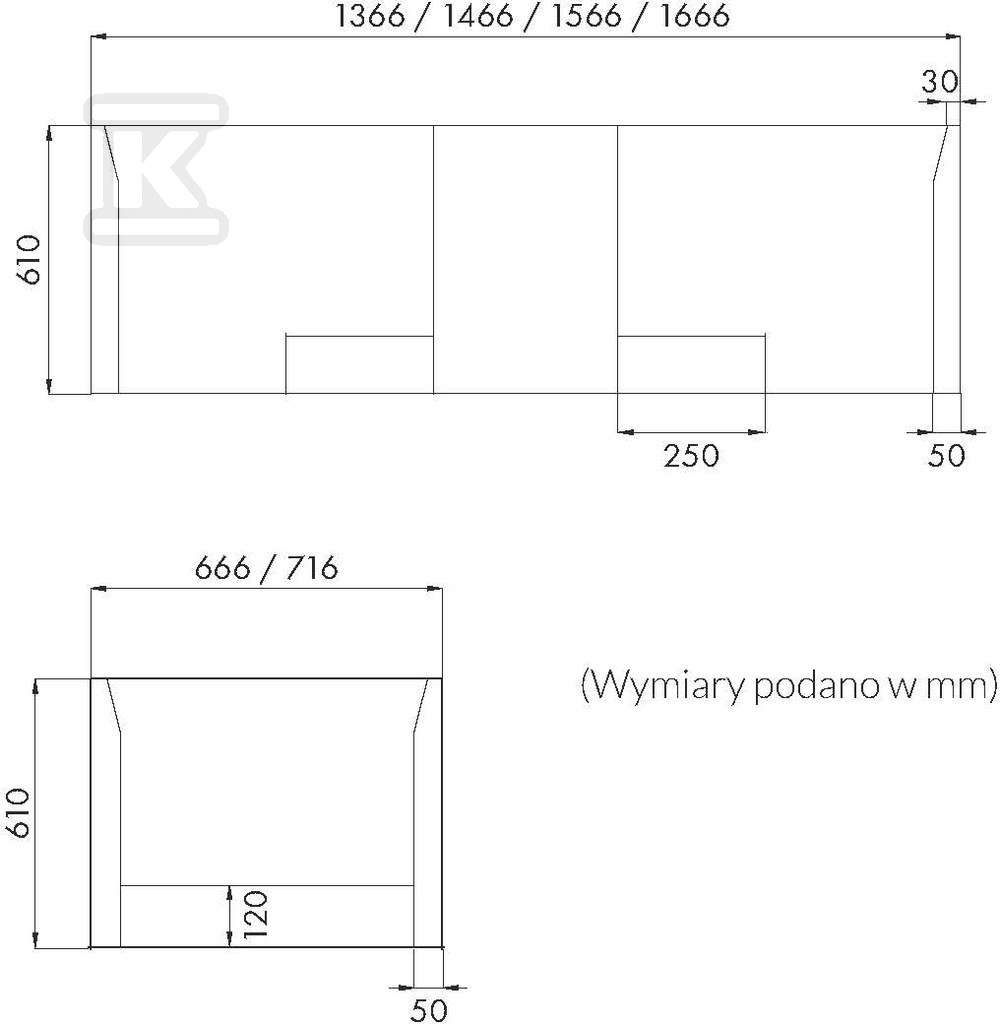 Universal support for rectangular - 1.028/W