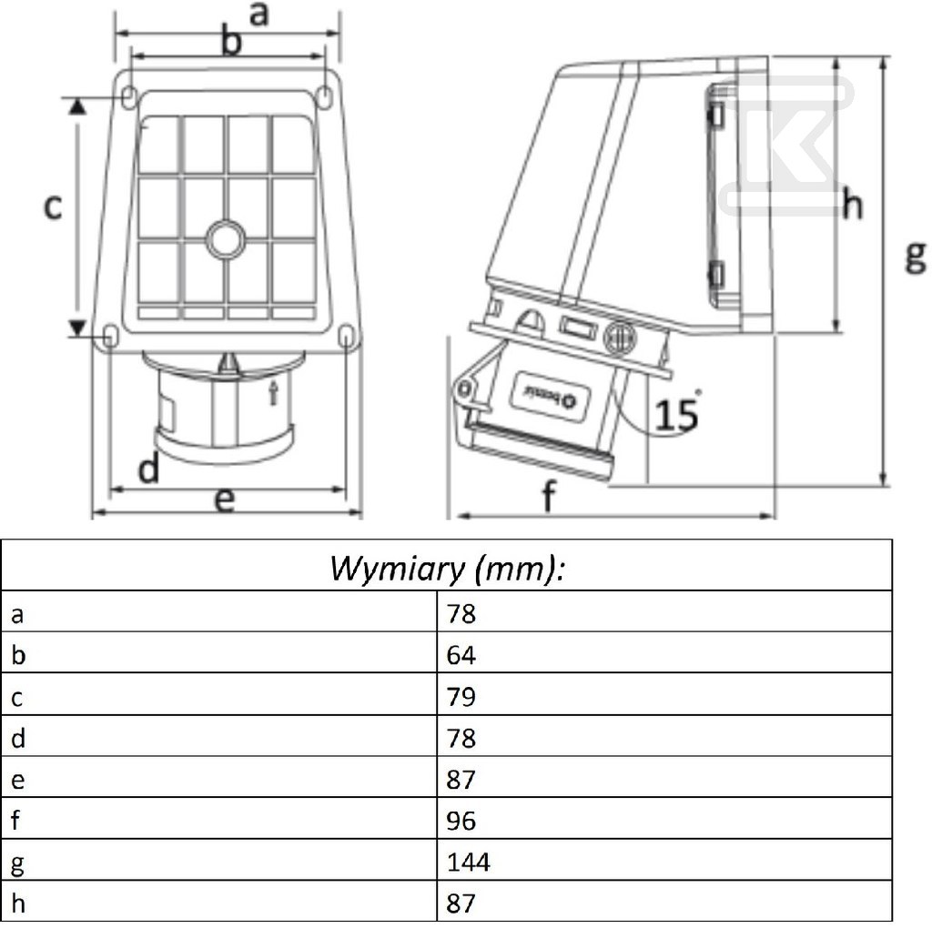 Fixed industrial camping socket, 16A 3P - F7.0049