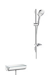 Zestaw prysznicowy 120 3 strumieniowy z drążkiem 65 cm i termostatyczną baterią prysznicową Ecostat Select, natynkowy Raindance Select E biały/ chrom