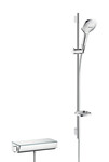 Zestaw prysznicowy 120 3 strumieniowy z drążkiem 90 cm i termostatyczną baterią prysznicową Ecostat Select, natynkowy Raindance Select E biały/ chrom