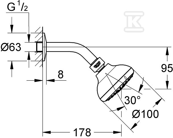 Tempesta 100 Head shower, 3 sprays, - 26088001