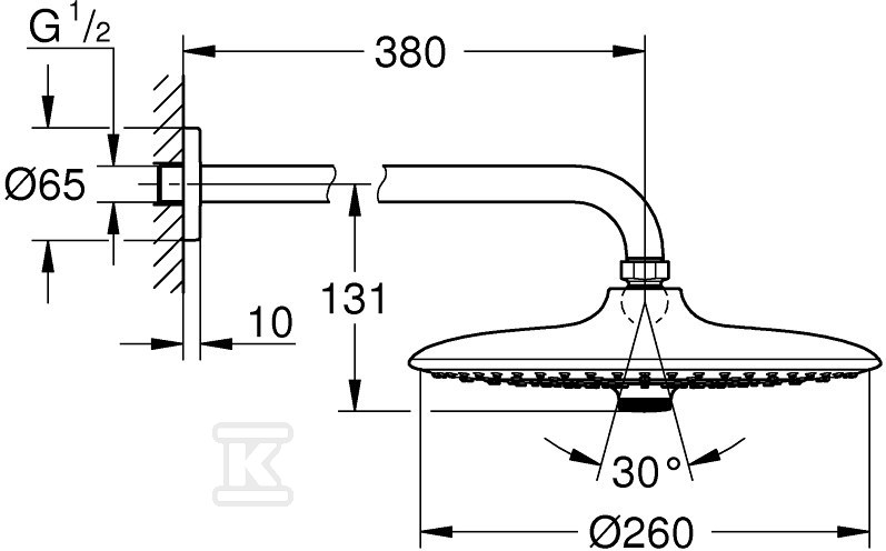 Euphoria 260 Shower head with 380 mm - 26459000