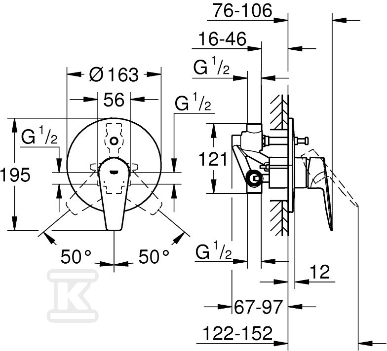 Single lever bath mixer BauEdge, 46mm - 29079001