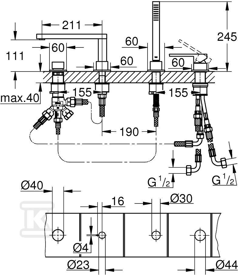 GROHE Plus 4-hole single-lever bath - 29307003