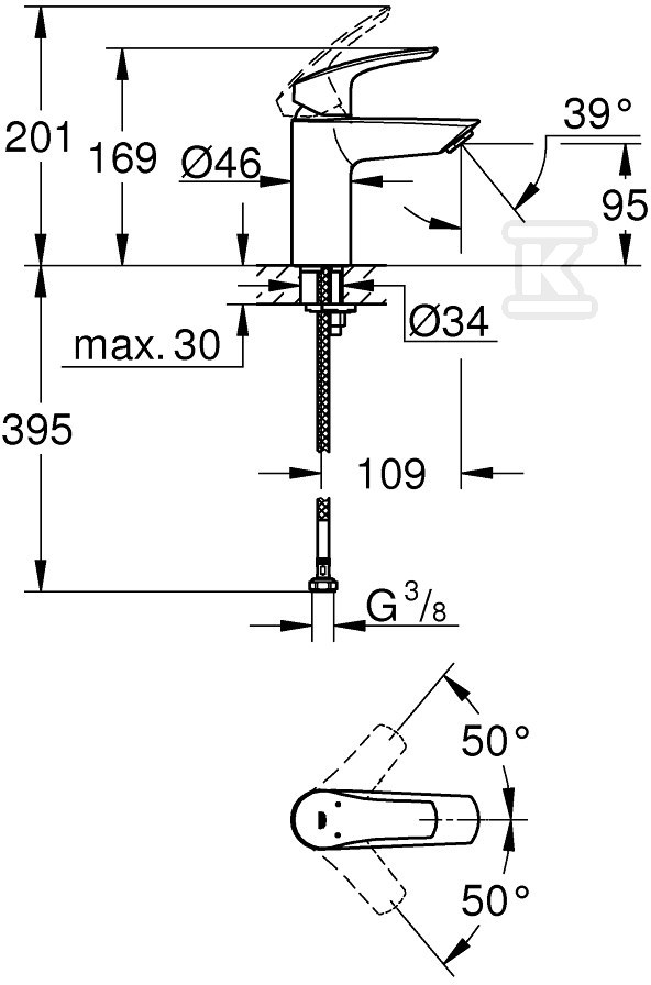 Eurosmart Single lever basin mixer, - 32467003