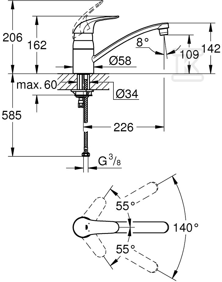 Euroeco - single lever sink mixer - 32750000