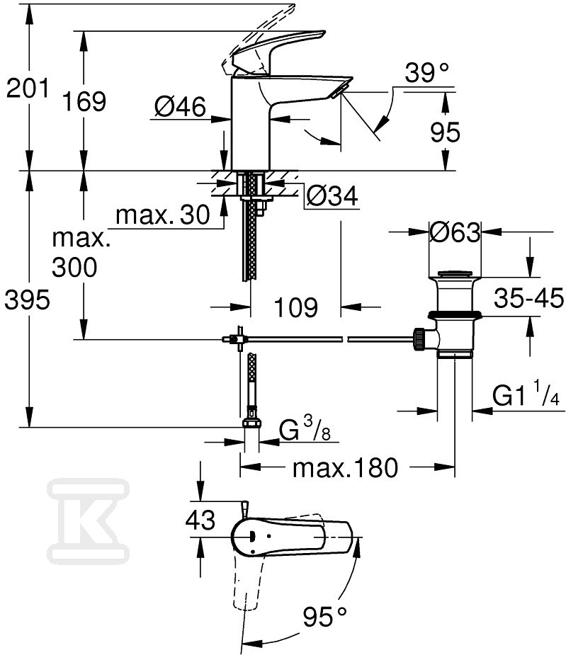 Eurosmart Single lever basin mixer, - 32926003