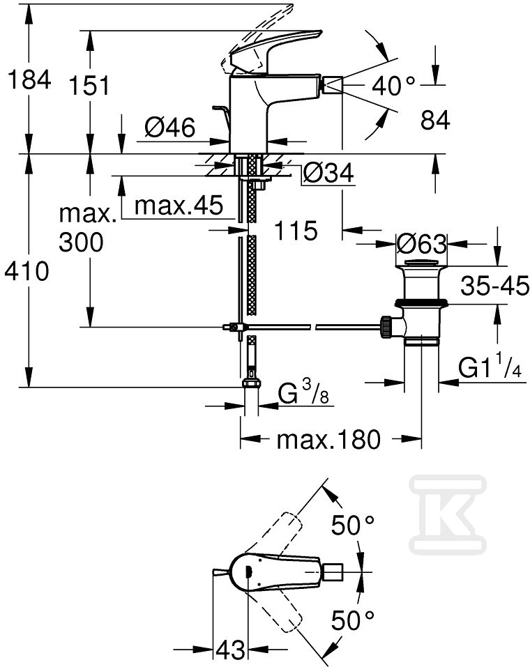 Eurosmart Single lever bidet mixer, - 32929003