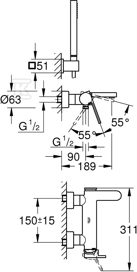 GROHE Plus Single lever bath mixer, - 33547003