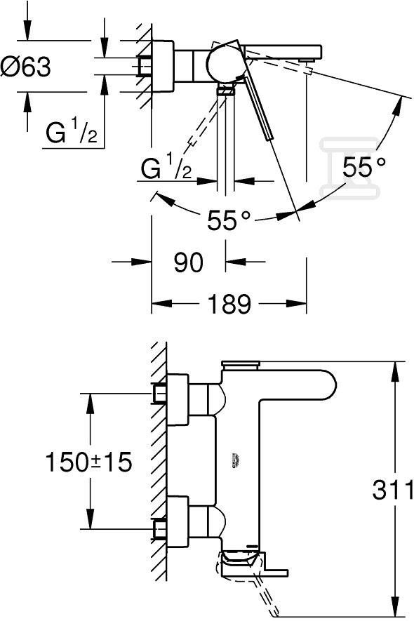 GROHE Plus Single lever bath mixer, - 33553003