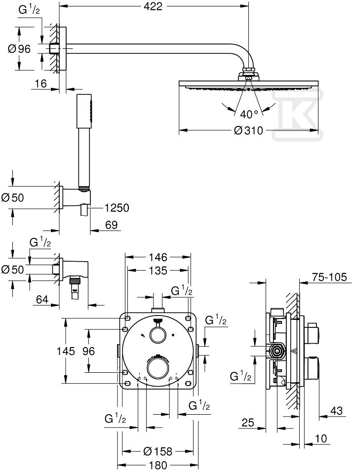 Grohtherm Concealed Shower system with - 34731000