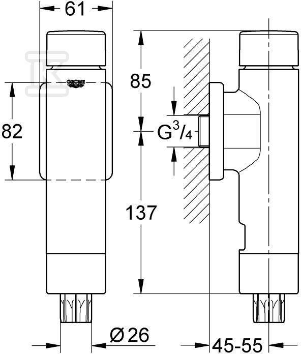 Automat spłukujący ciśnieniowy Rondo - 37347000