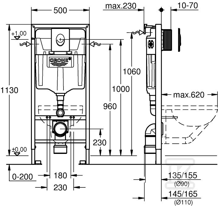 RAPID SL 3-in-1 WC element, 1.13m - 38722001