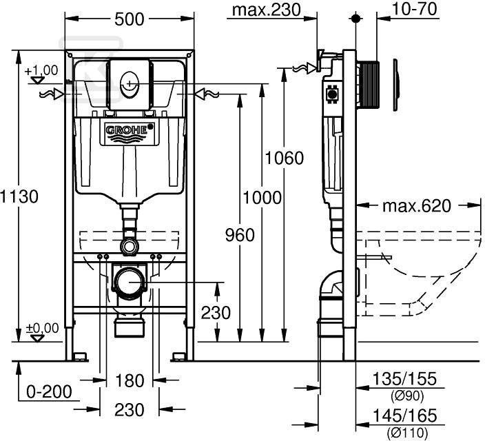 RAPID SL 4in1 WC element, 1.13m - 38750001