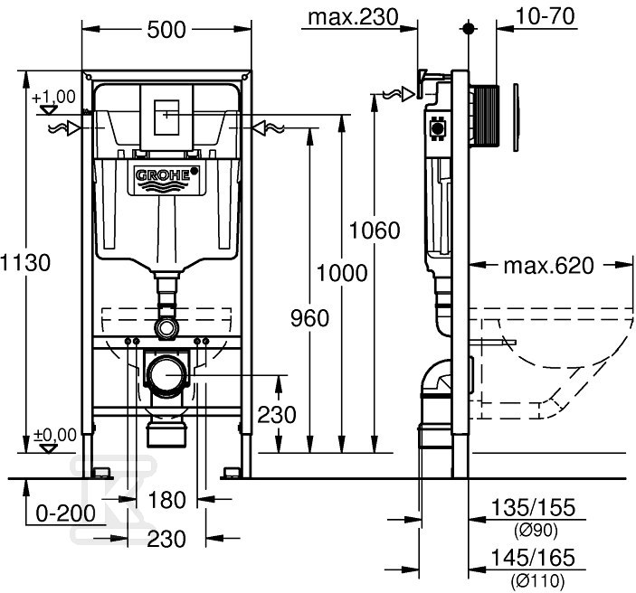 RAPID SL 3-in-1 WC element, 1.13m - 38772001