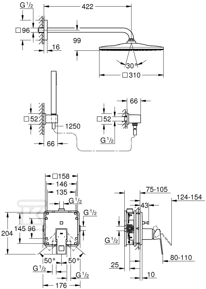 System prysznicowy Grohe EuroCube z - 25238000