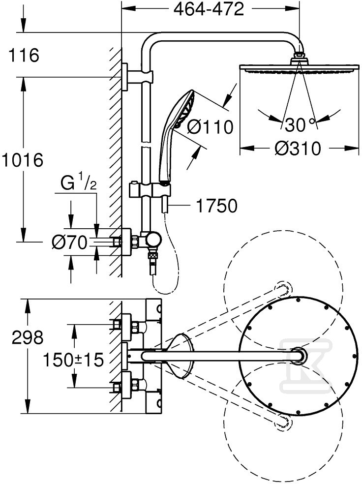 Euphoria System 310 Thermostatic shower - 26075GL0