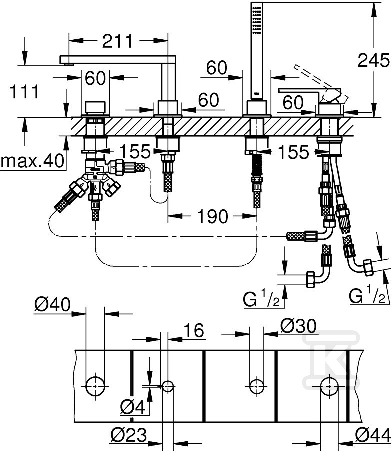 Bateria wannowa Grohe Plus 4-otworowa, - 29307AL3