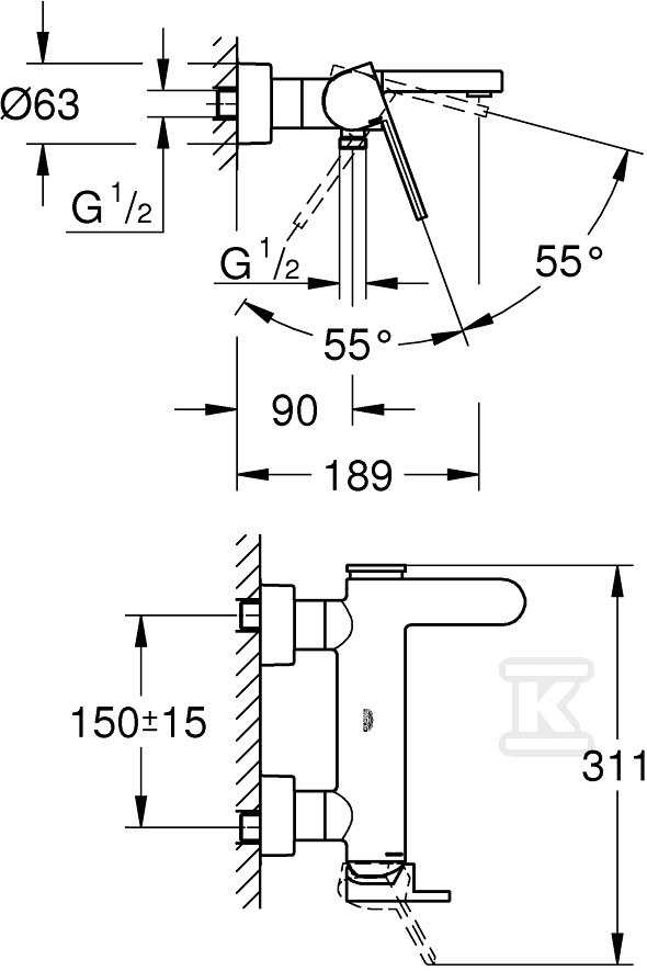 GROHE Plus Single lever bath mixer, - 33553AL3