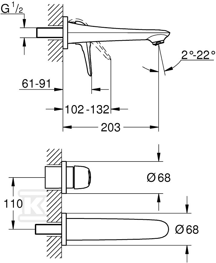 Bateria umywalkowa ścienna Grohe - 19571003