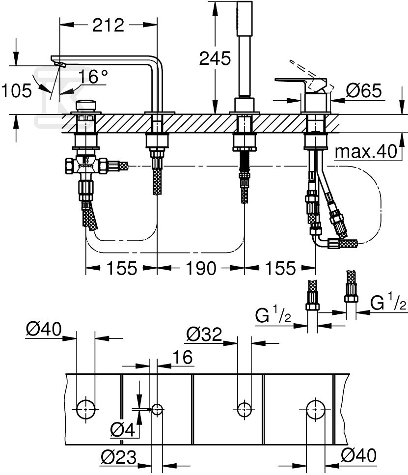 Bateria wannowa Grohe Lineare - 19577001